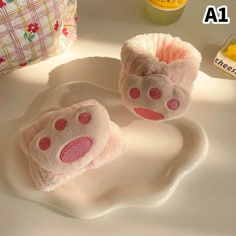 Spa Headband and Wristband Set for Facial Care and Makeup Application - Fleece Hair Band and Wrist Cuffs for Women and Girls