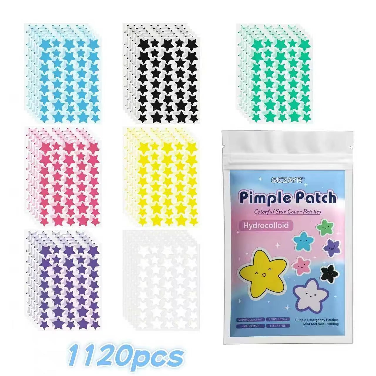 Seven-Color Star Hydrocolloid Pimple Patches – 280/1120/1680 Pieces for Discreet and Gentle Skincare