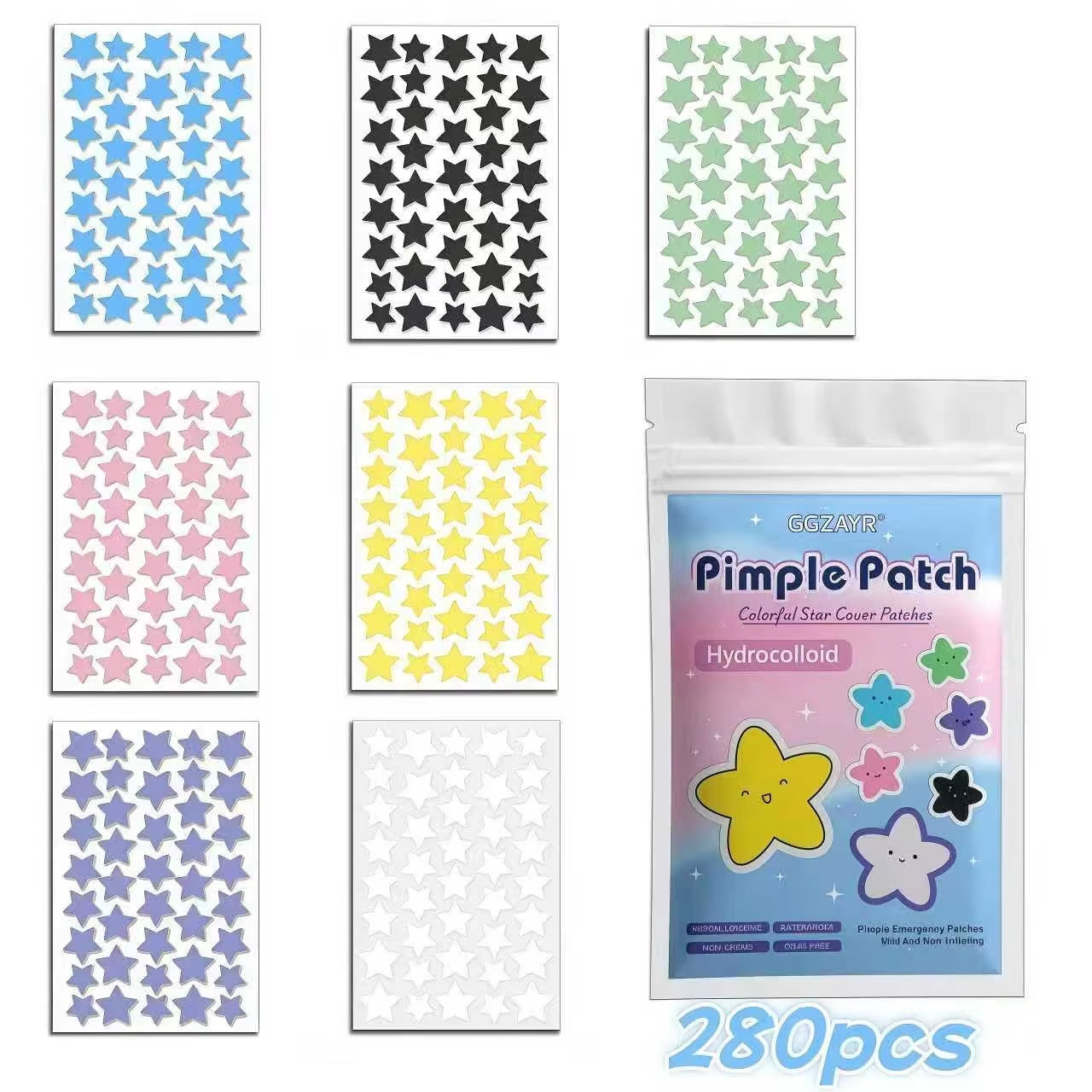 Seven-Color Star Hydrocolloid Pimple Patches – 280/1120/1680 Pieces for Discreet and Gentle Skincare