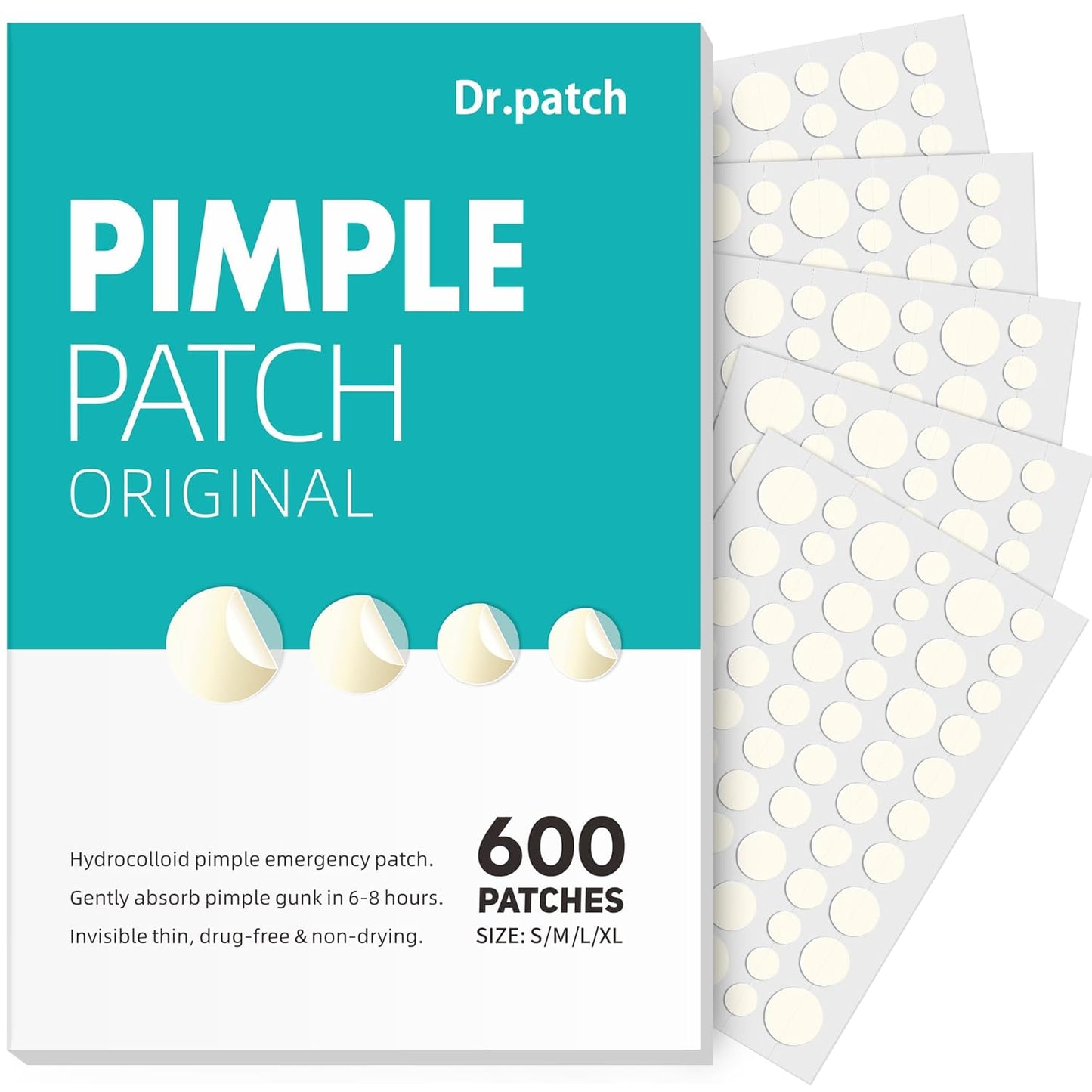 Hydrocolloid Acne Treatment Patches - 600 Count Assortment in Four Sizes, Enriched with Salicylic Acid, Tea Tree Oil, and Calendula Oil for Targeted Spot Treatment of Acne and Blemishes