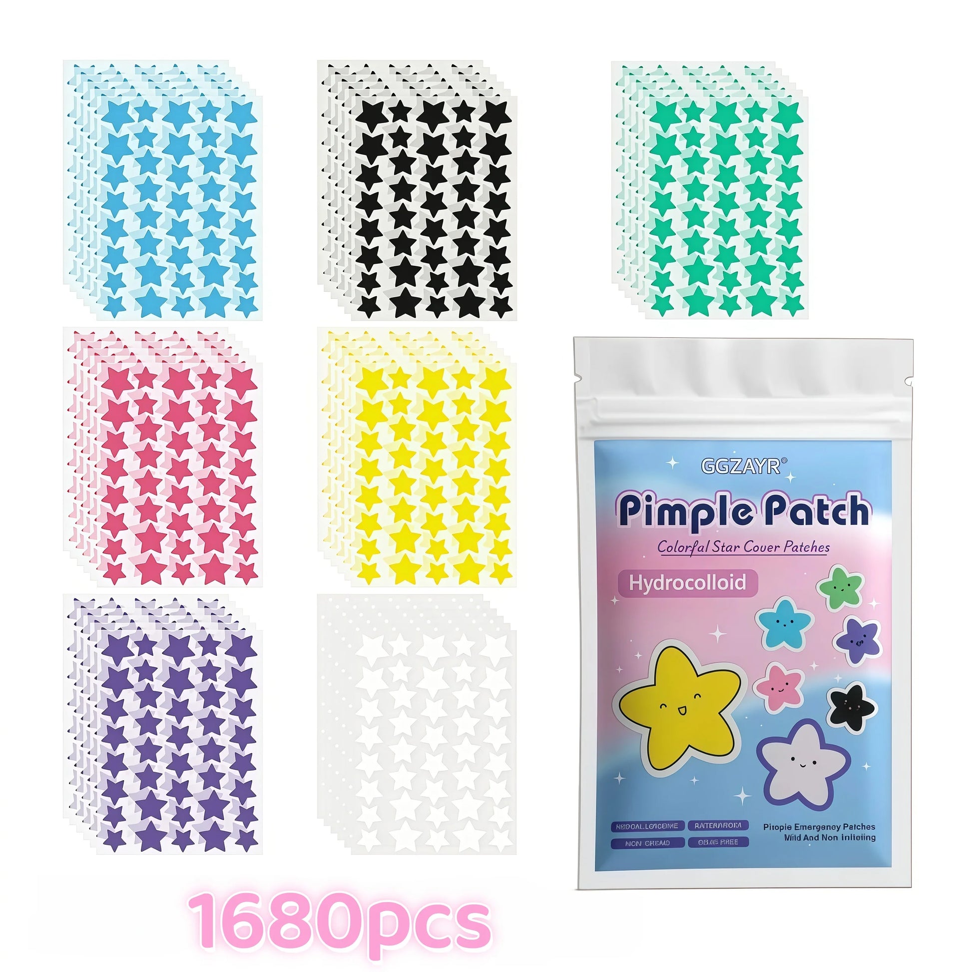 Seven-Color Star Hydrocolloid Pimple Patches – 280/1120/1680 Pieces for Discreet and Gentle Skincare