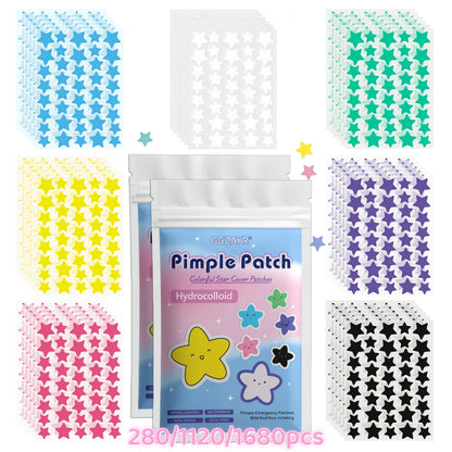 Seven-Color Star Hydrocolloid Pimple Patches – 280/1120/1680 Pieces for Discreet and Gentle Skincare